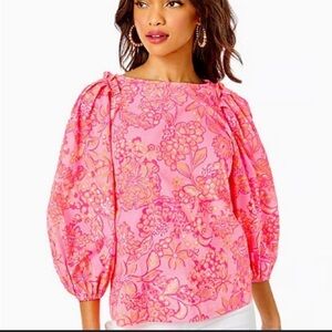 Lily Pulitzer Barbara Floral Blouson-Sleeve Top Size Medium NWT